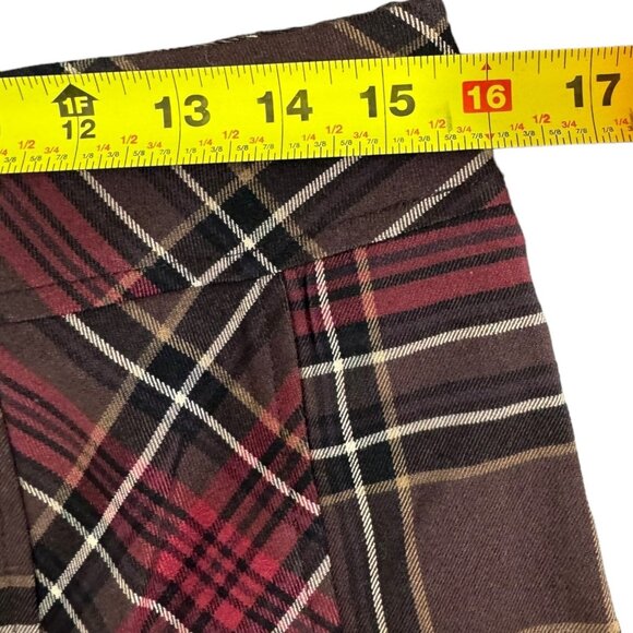 KENAR Brown & Red Plaid Flared Flounce Hem Long Skirt Stretch‎ Academia Corpcore - Picture 6 of 14
